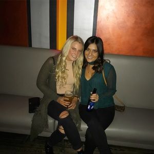 BCBG maxazria olive green fringe sweater